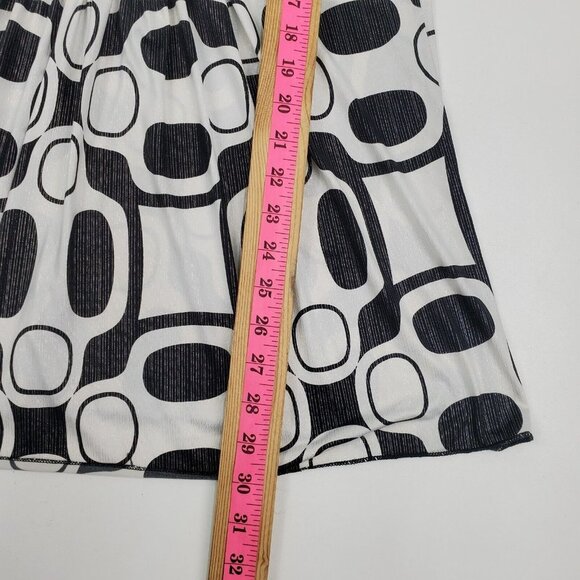 Womens Black & White Sleeveless‎ V-Neck Blouse Top Size L Beaded Waist Stretch - Picture 12 of 13